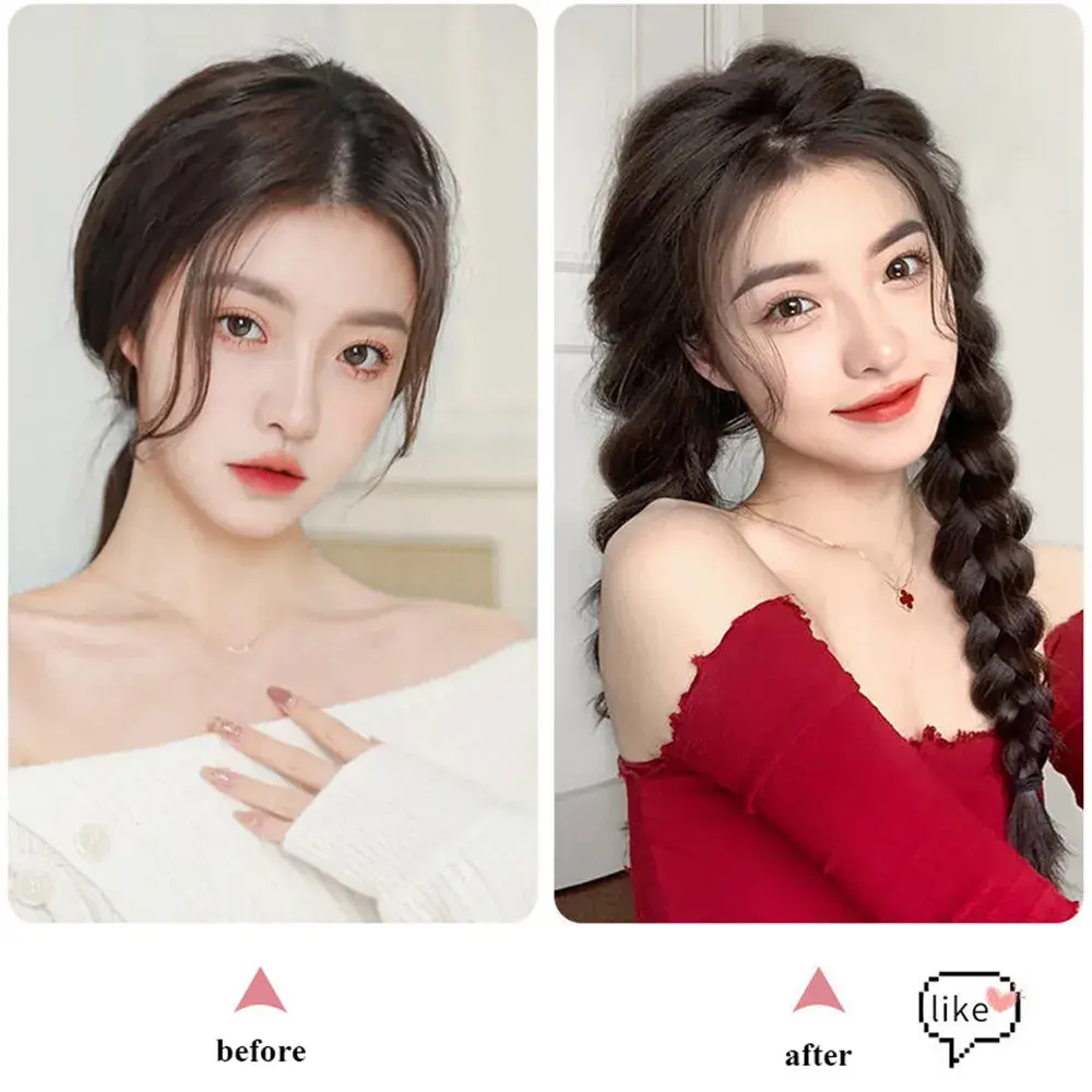 WIGSIN Synthetic 45cm Box Twist Braid Ponytail Hair Extension Cute Style Elastic Rubber Band Messy Fishbone Braid Hairpiece Wig