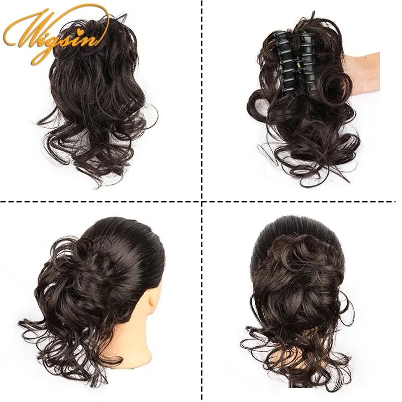 WIGSIN Synthetic Claw Chignon Short Messy Curly Hair Bun Hairpiece For Women Scrunchy Clip-on Hair Fake Hair