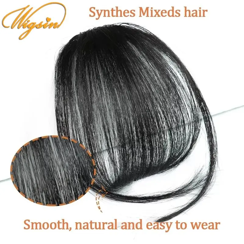 WIGSIN Synthetic Air Bangs Clip In Hair Front Neat Bangs Hair Extension Mini Fake Hair Accessories for Women