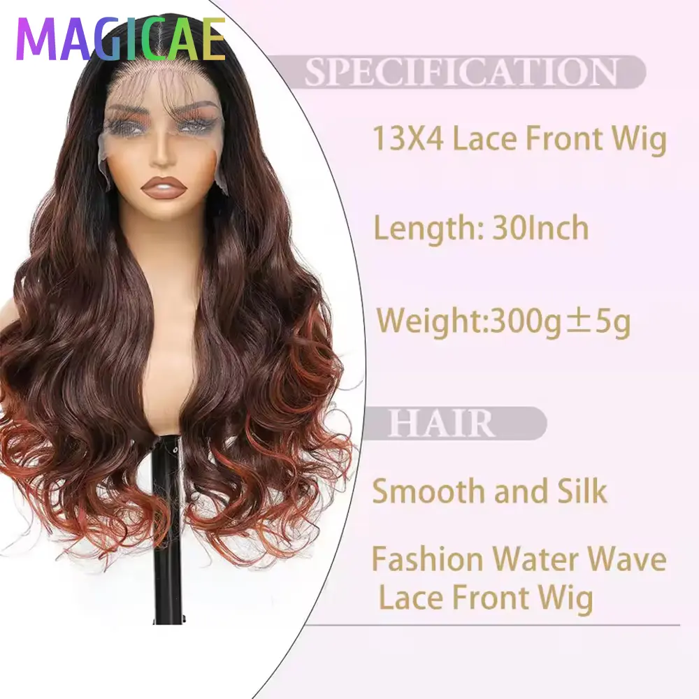 Magicae 30Inches 13X4 Loose Body Wave Lace Frontal Wigs Ombre Blond 613# Brown Bio Synthetic Heat Resistant Frontal Hair Wigs