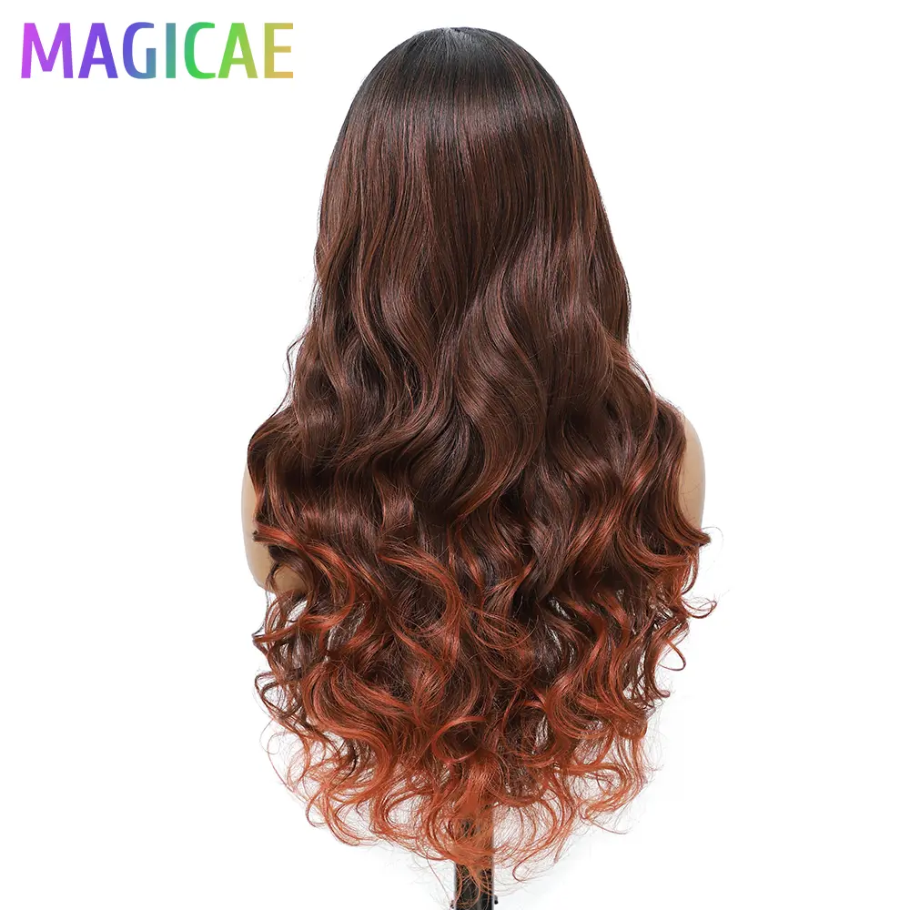Magicae 30Inches 13X4 Loose Body Wave Lace Frontal Wigs Ombre Blond 613# Brown Bio Synthetic Heat Resistant Frontal Hair Wigs