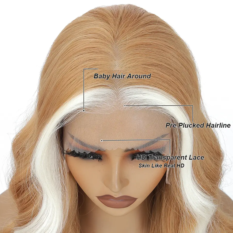 13X4 Lace Frontal Body Wave Wigs 30Inch Ombre Blond Synthetic Heat Resistant Fiber Swiss Lace Front Wigs For Women