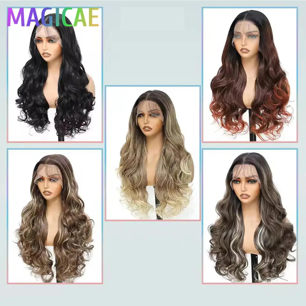 30Inches 13X4 Lace Frontal Loose Body Wave Hair Wigs Ombre Brown Blond 27# 613# Bio Synthetic Heat Resistant Fiber Front Wigs