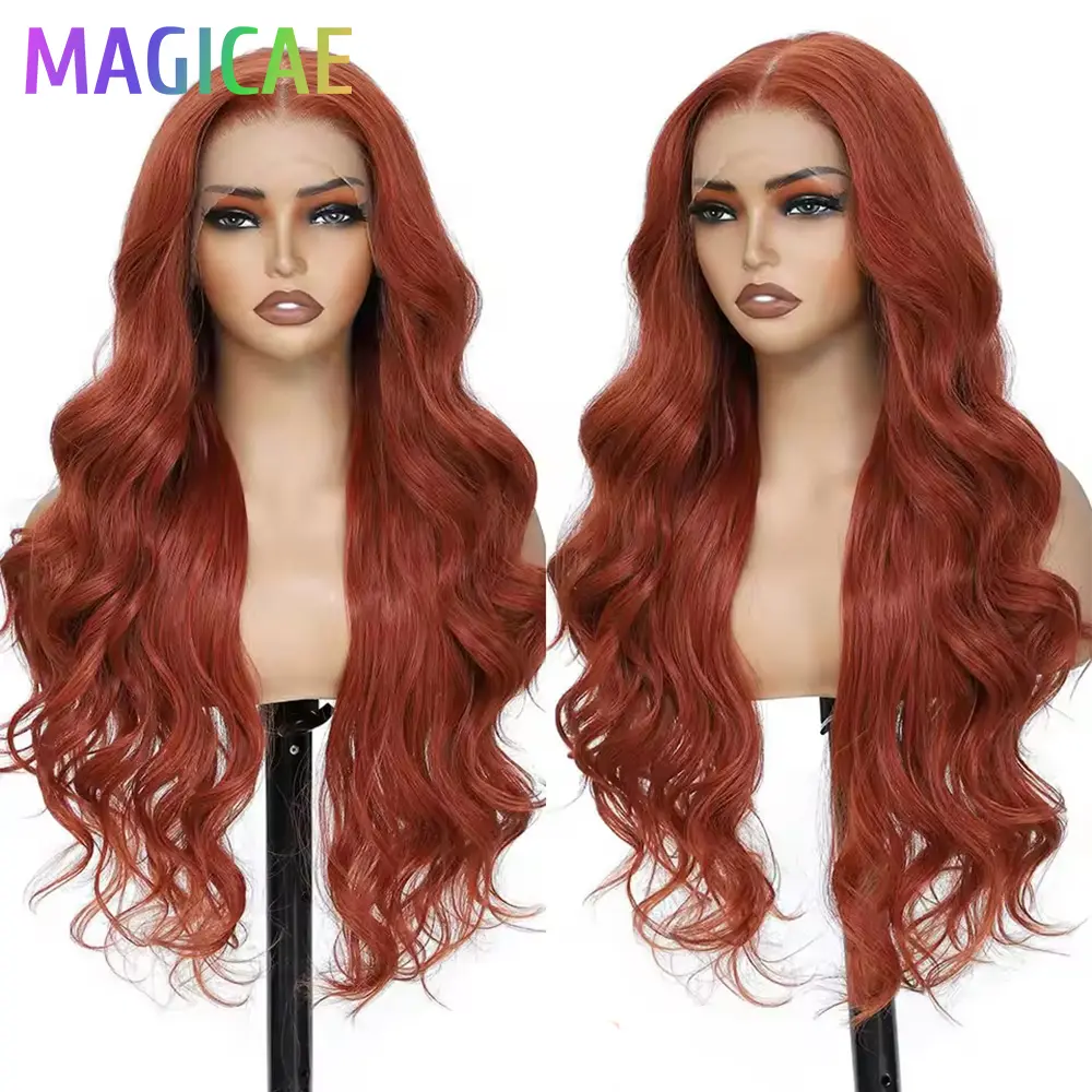 30Inch 13X4 Lace Frontal Synthetic Body Wave Wigs Ombre Ginger Orange Brown Heat Resistant Fiber Blond Transparent Lace Frontal