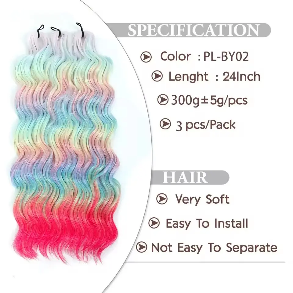 Anna 3Pcs 24Inches Body Deep Wave Crochet Ombre Rainbow Color 4# Braids Pink Blond 613 Hair Extension Water Colored White 300g