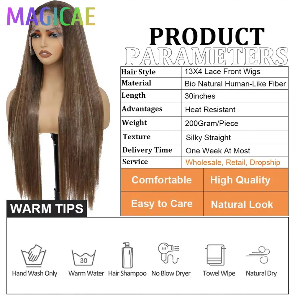 30Inches Straight 13x4 Lace Frontal Wigs Black 1B# Synthetic Lace Front Wigs For Women High Temperature Brown 24# Cosplay Wigs