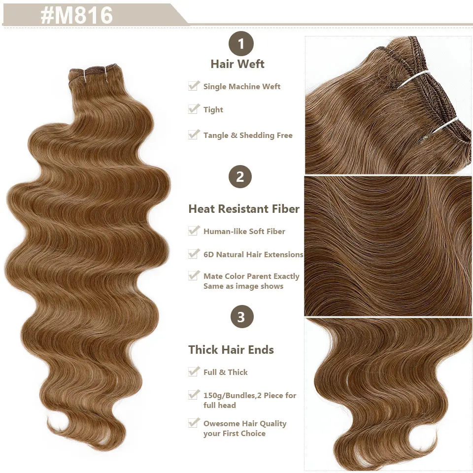 Magicae Synthetic Hair 30 Inch Body Wave Hair Bundles 200G Ombre Blond Brown Weave Ponytail Hair Extensions Heat Resistant Hair.