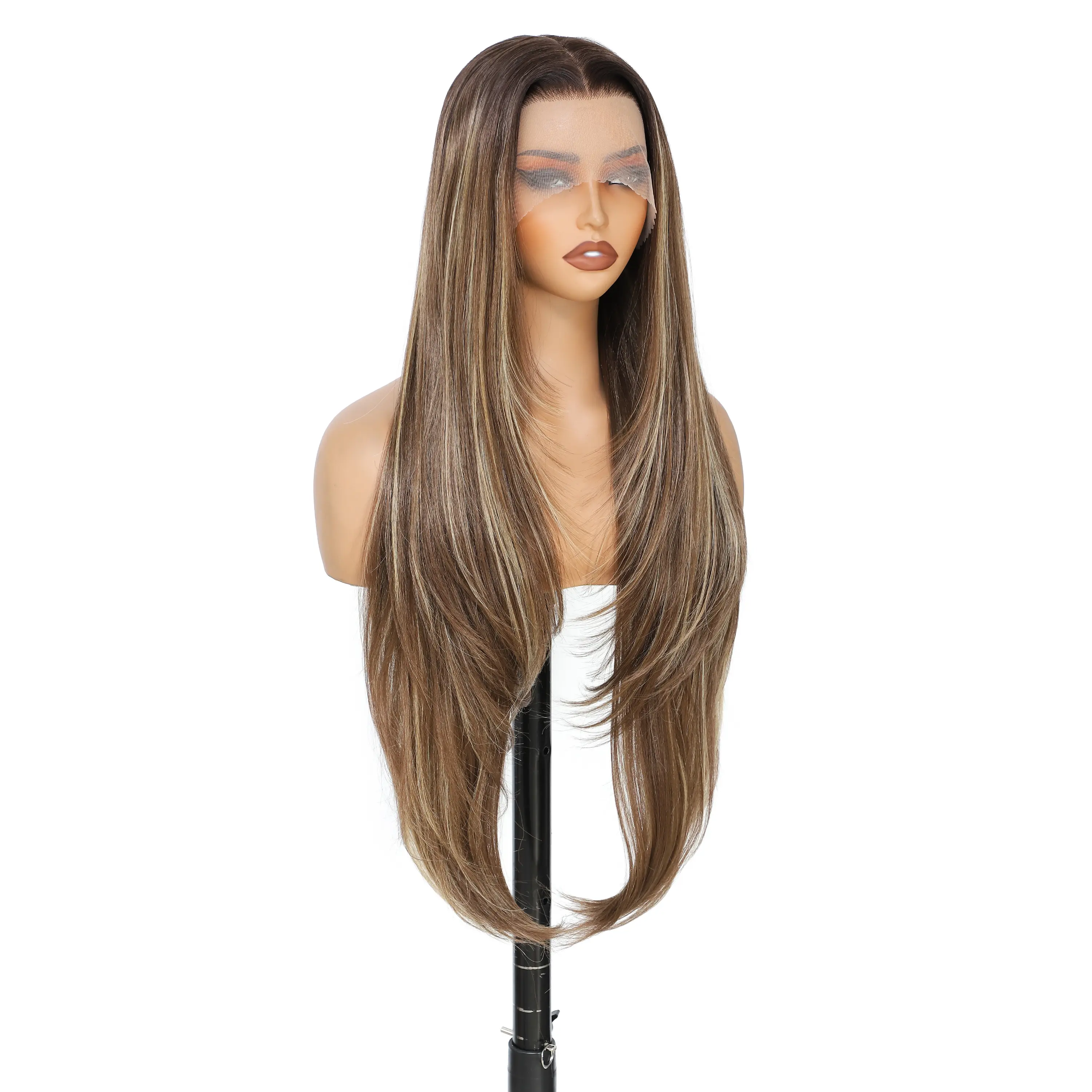 Magicae 30inch 13X4 Straight Lace Frontal Hair Wigs Ombre Brown Blond 27/613# Synthetic Heat Resistant Transparent Frontal Hair