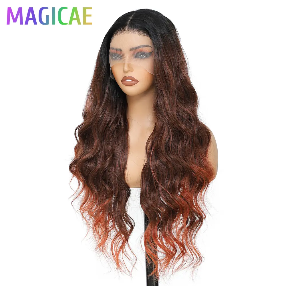 13X4 Body Wave Lace Frontal Hair Wigs 30Inch Ombre Blond 12/613 Brown Cooper350# High Temperature Synthetic Hair Front Wigs