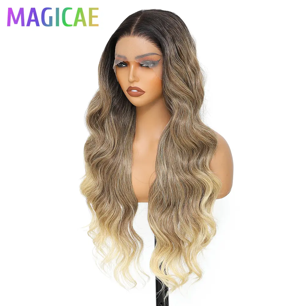13X4 Body Wave Lace Frontal Hair Wigs 30Inch Ombre Blond 12/613 Brown Cooper350# High Temperature Synthetic Hair Front Wigs