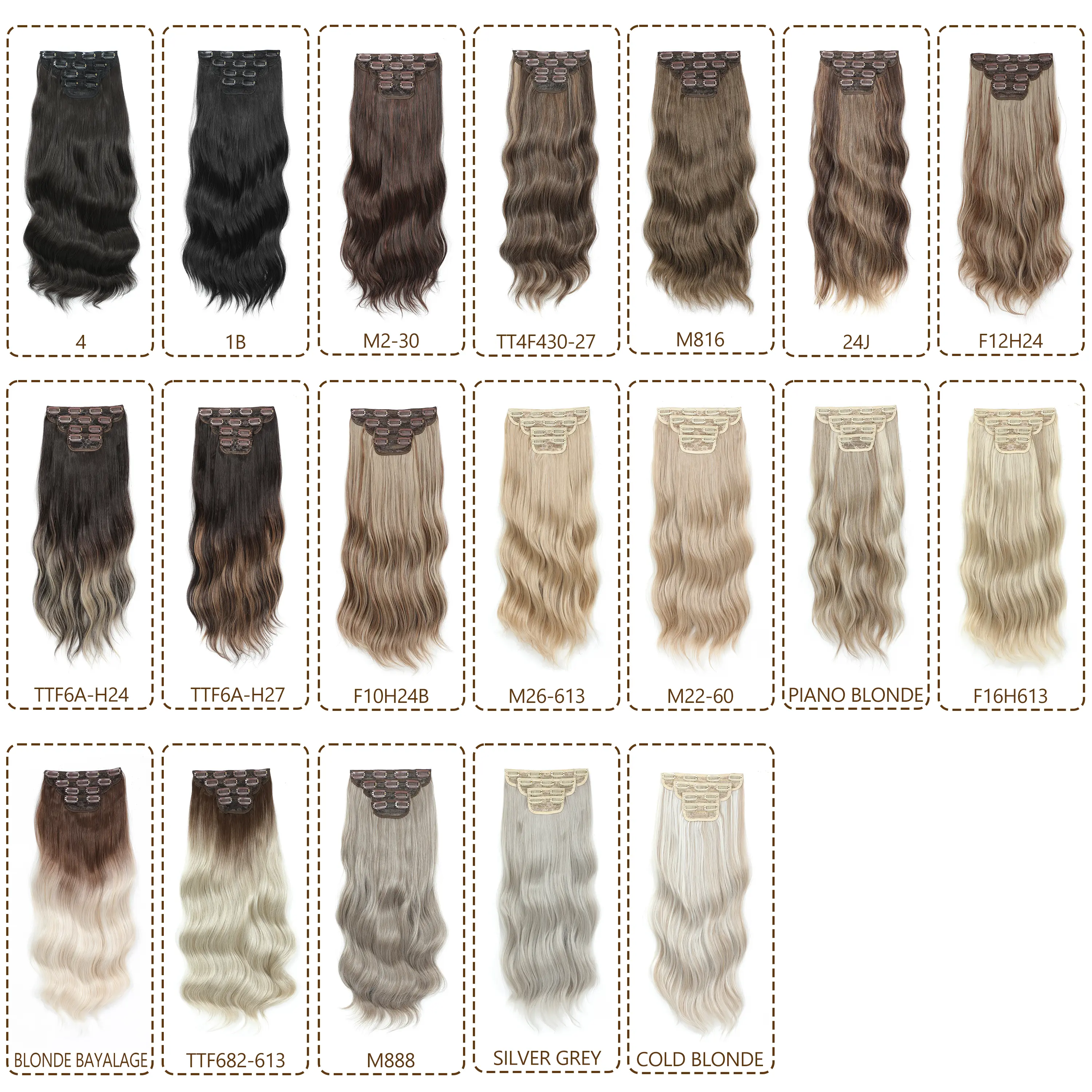 24Inches Blonde 27/613 Bio Synthetic Body Wavy 220grams Ombre Brown M888# Clip In Hair Extensions 4Pcs/lot Sliver White 613#
