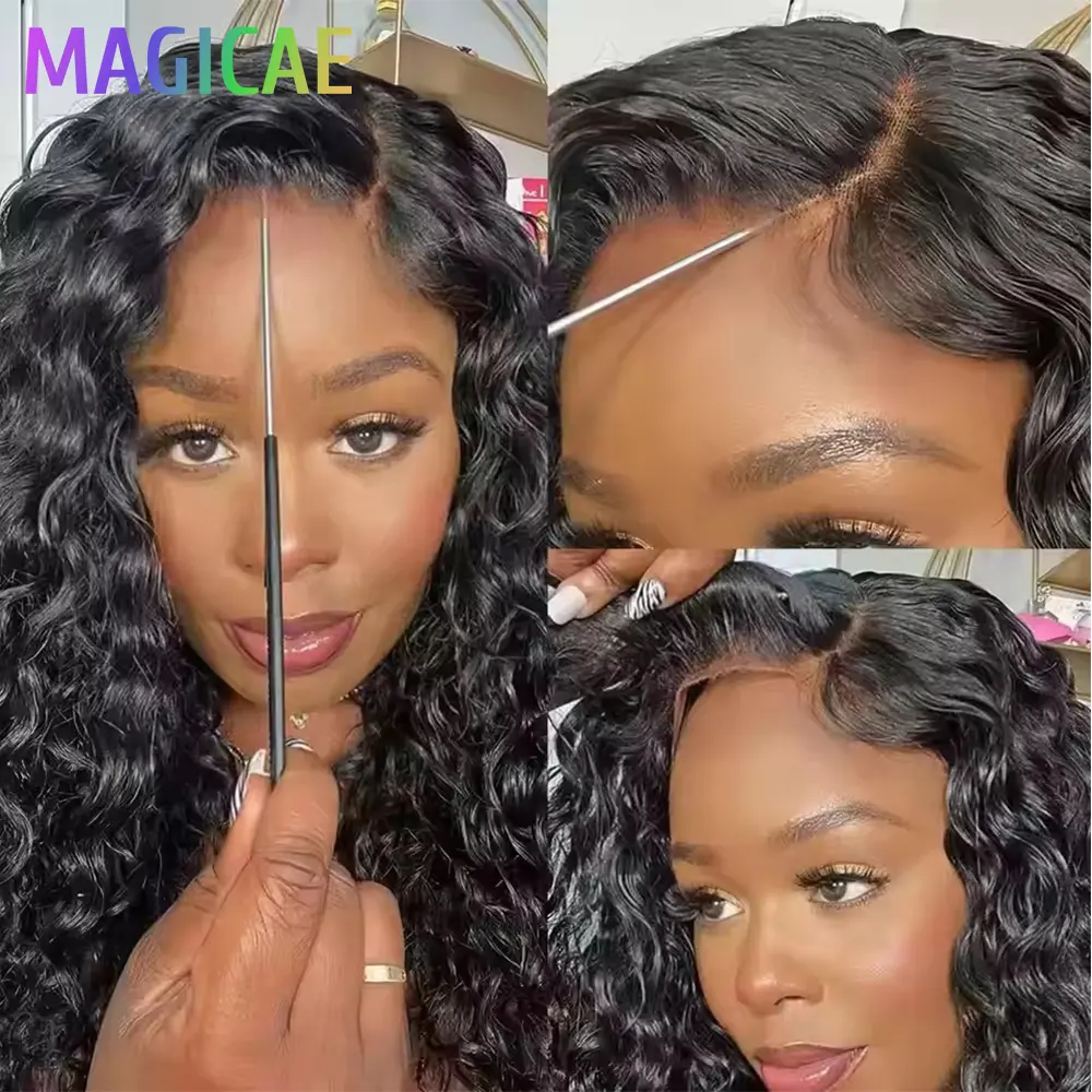 30Inches 330Grams 13x4 Lace Frontal Wig Nature Black Deep Water Wave Hair Wigs Heat Resistant Bio Synthetic Transparent Lace