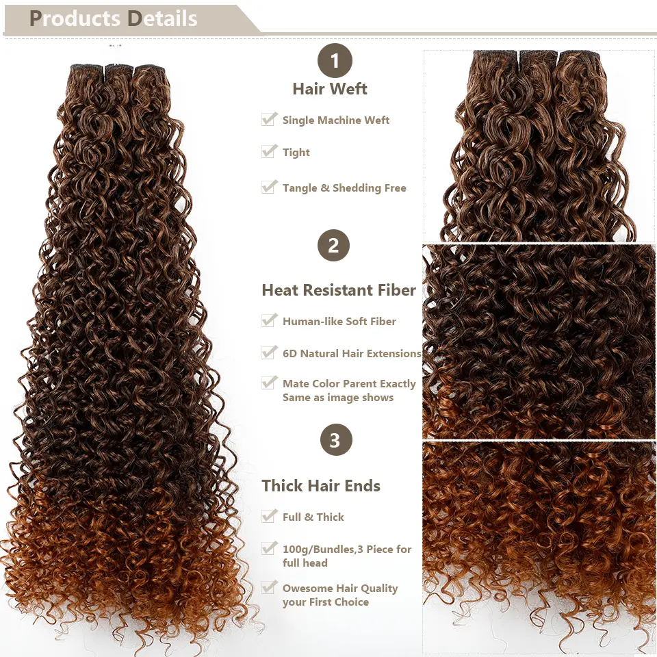 Magicae 30Inch Ombre T1B/30 Jerry Curly Synthetic Hair Extensions Heat Resistant Fiber Water Kinky Curly Human-Like Weave Bundle