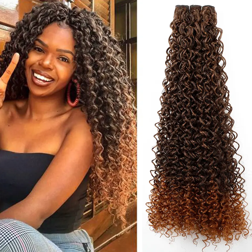 Magicae 30Inch Ombre T1B/30 Jerry Curly Synthetic Hair Extensions Heat Resistant Fiber Water Kinky Curly Human-Like Weave Bundle