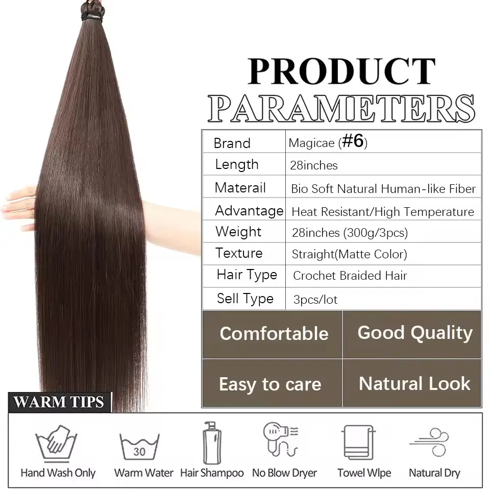 28Inches 3Pcs 300grams Braids Crochet Twist Silky Straight Orange Ombre Brown 6# P12/16/613 Braiding Synthetic Hair Extension