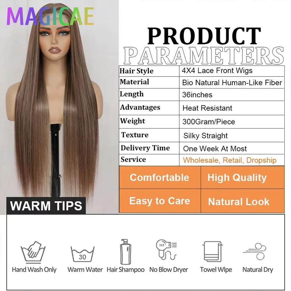 36inch Straight 4X4 Lace Front Wigs Highlight Red Ombre Brown Blond 27/30/613# High Temperature Cosplay Straight Hair Wigs