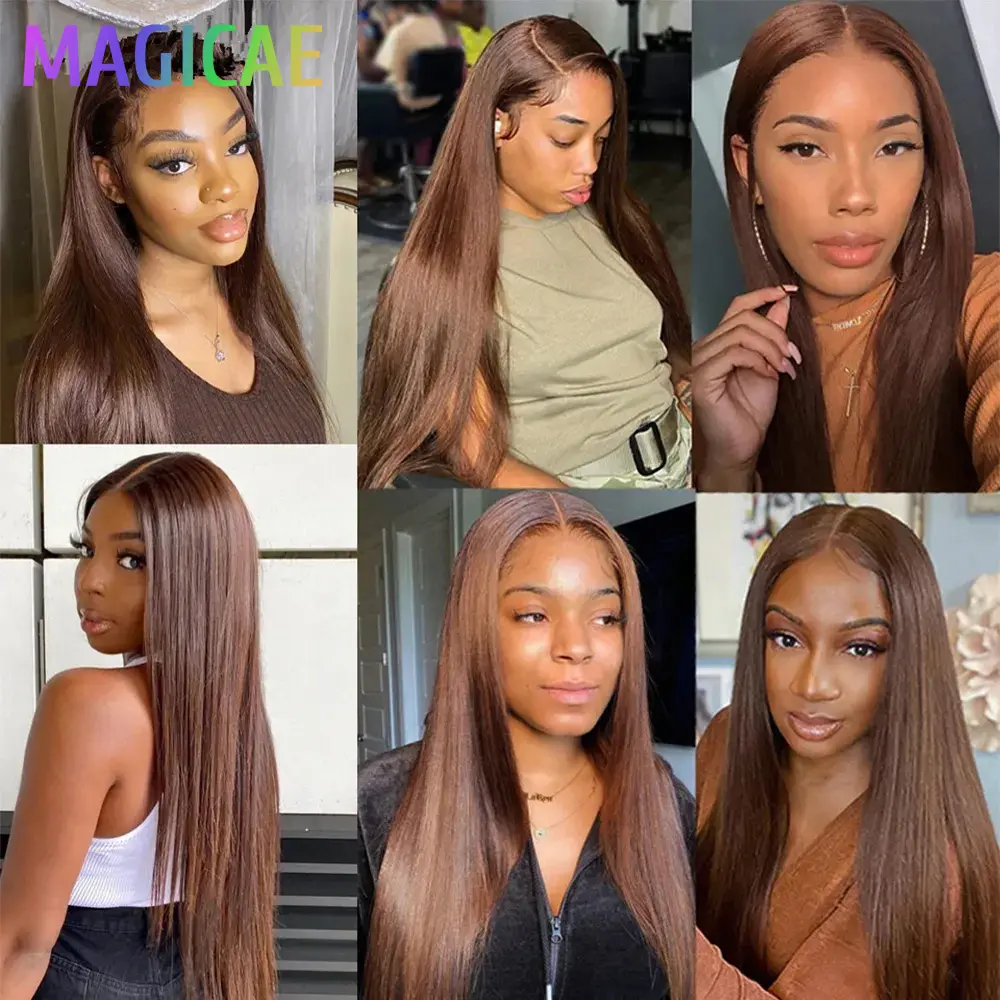 36inch Straight 4X4 Lace Front Wigs Highlight Red Ombre Brown Blond 27/30/613# High Temperature Cosplay Straight Hair Wigs