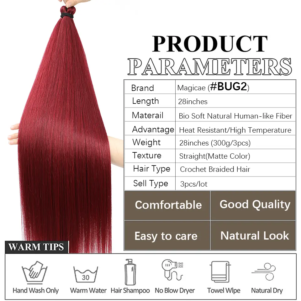 28Inches 3Pcs Crochet Braids Red Burg Blonde Twist Braiding Hair Extensions High Temperature Straight Hair Bundle Synthetic Pony