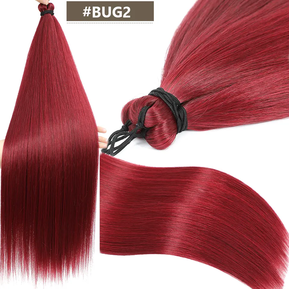 28Inches 3Pcs Crochet Braids Red Burg Blonde Twist Braiding Hair Extensions High Temperature Straight Hair Bundle Synthetic Pony