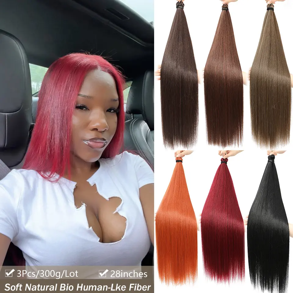 28Inches 3Pcs Crochet Braids Red Burg Blonde Twist Braiding Hair Extensions High Temperature Straight Hair Bundle Synthetic Pony