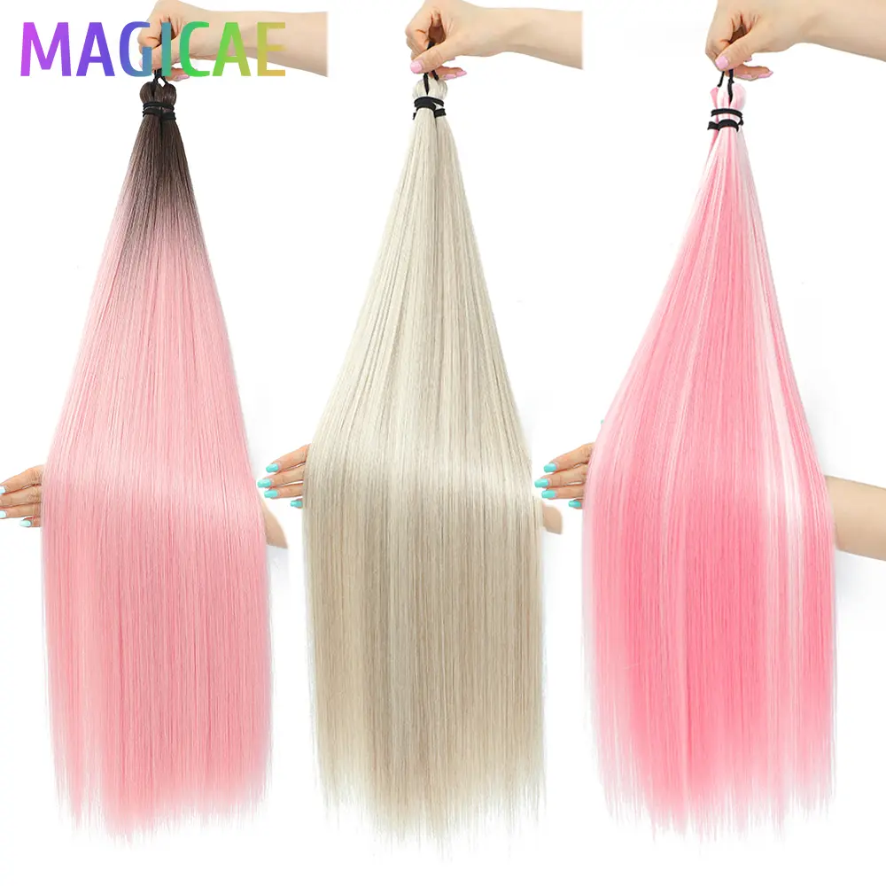 28 Inches 3PCS Ariel Straight  Crochet Braids White 60# Gray 56A# Pony Bundles High Temperature Synthetic Braiding Ombre Silver