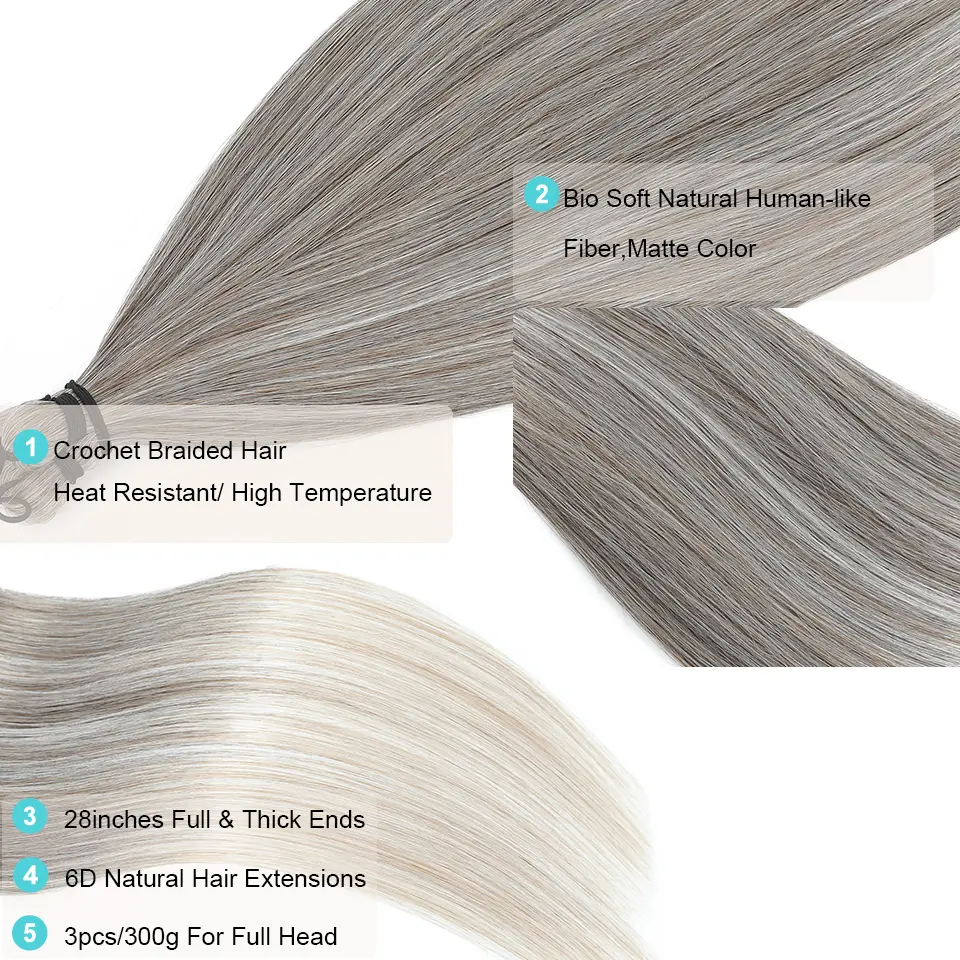 28 Inches 3PCS Ariel Straight  Crochet Braids White 60# Gray 56A# Pony Bundles High Temperature Synthetic Braiding Ombre Silver