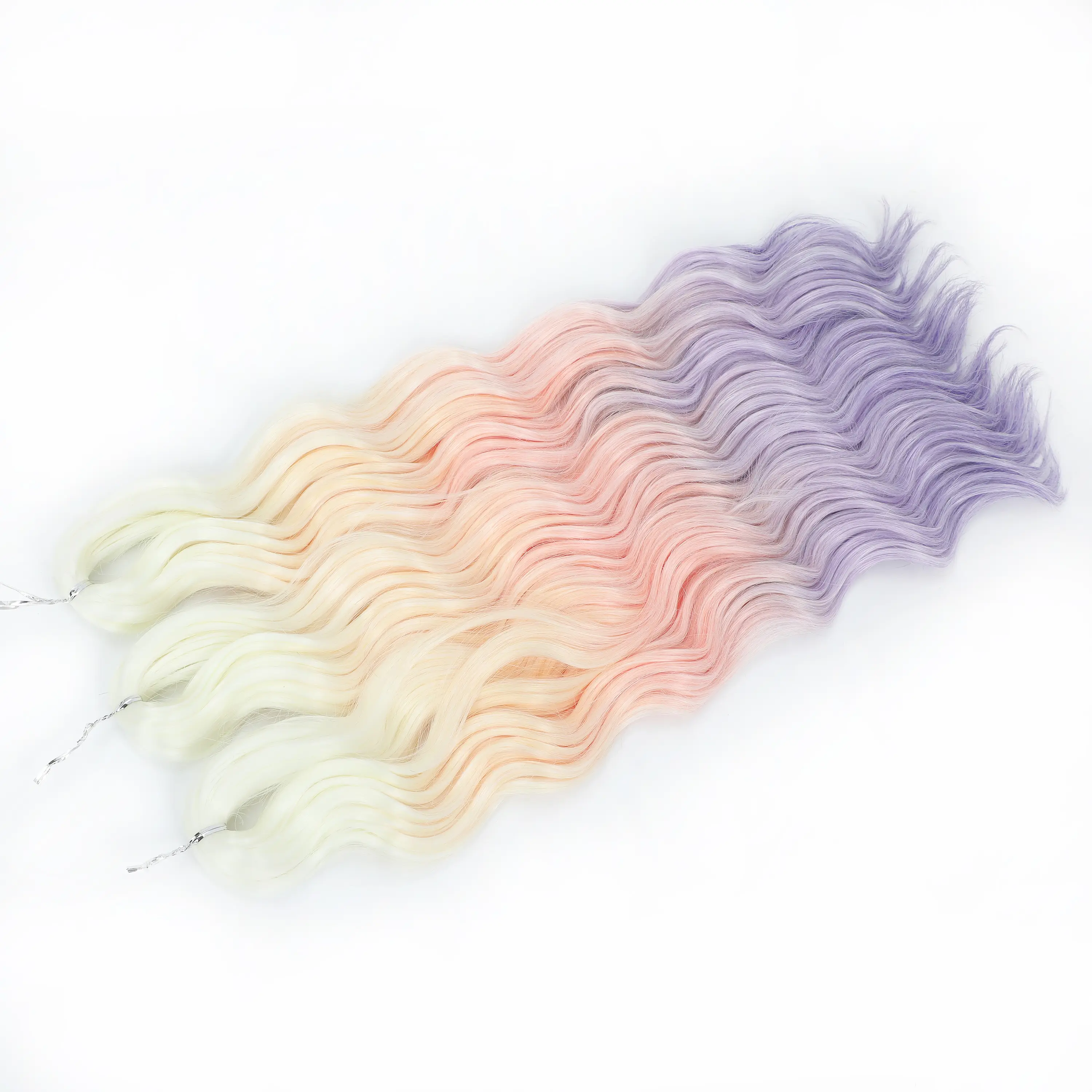 Anna 24Inches 3Pcs 300G Loose Deep Wave Ombre Light Violet Rainbow Pink Crochet Braids Brown F68/613 Synthetic Hair Extension