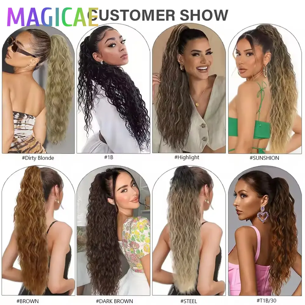 28Inches Blond 27/30 Ponytail Extension 180grams Synthetic Heat Resistant Fiber Ombre 613 Brown Water Body Wave Clip in