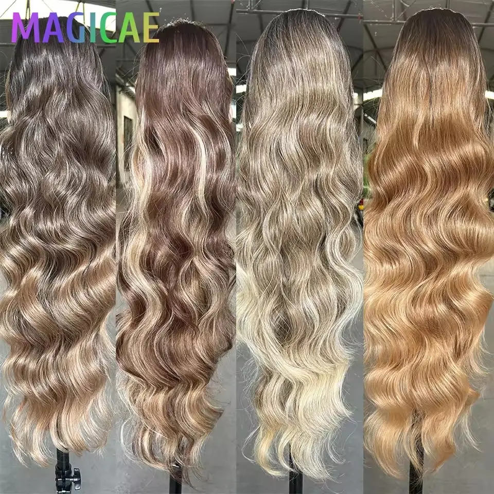 28Inches Blond 27/30 Ponytail Extension 180grams Synthetic Heat Resistant Fiber Ombre 613 Brown Water Body Wave Clip in
