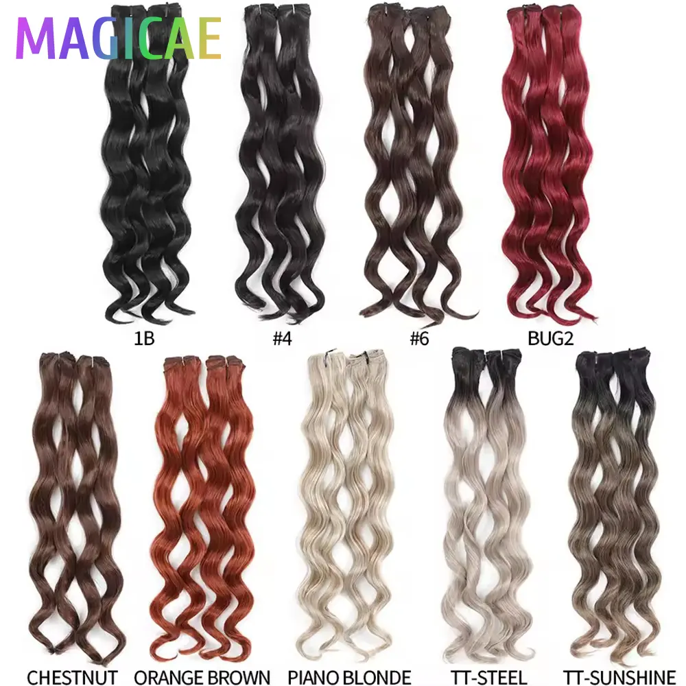 Magicae 26Inches 2Pcs 150Grams Red Blond Burg Body Wave Ombre Sunshine Brown 6# High Temperature Synthetic Hair Extensions