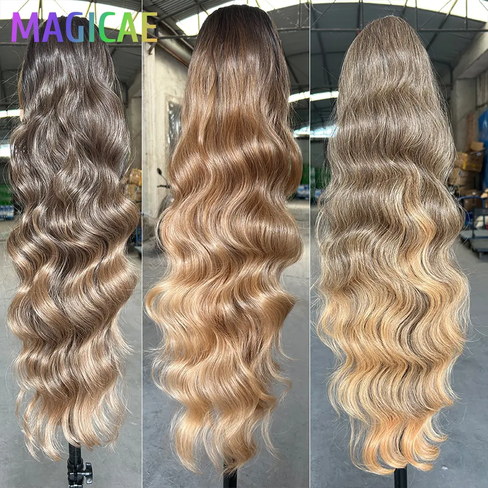 Black Ponytail 28Inches Blond 27/ 613 High Temperature Synthetic Hair Extensions 180grams Ombre Brown Body Wave With Clip in