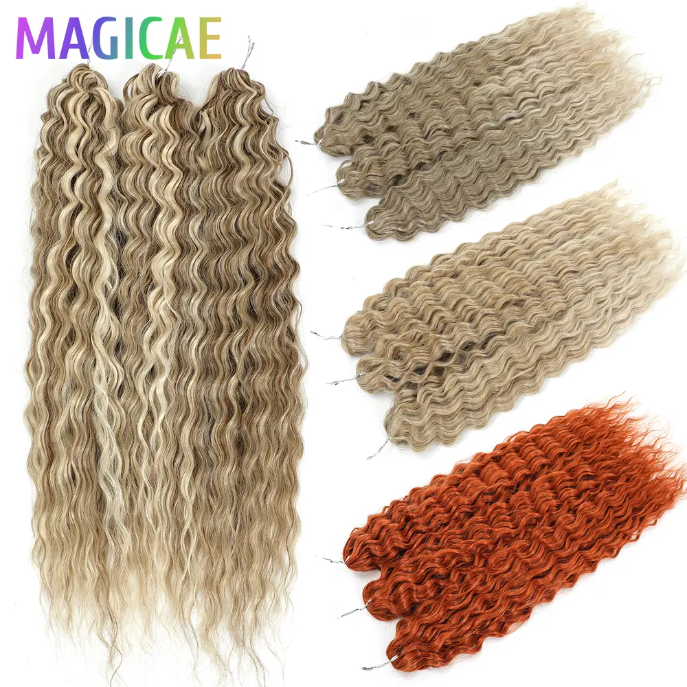 3Pcs 300Grams 22Inches Ariel Deep Water Twist Crochet Braids Curly Hair Piano Blond P12/16/613 Brown6# Braiding Gray 58# Bundles