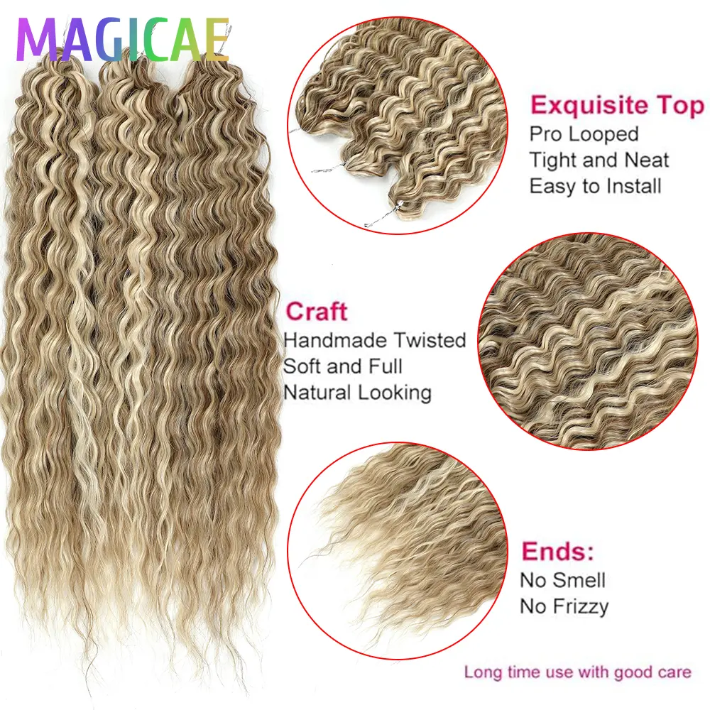 3Pcs 300Grams 22Inches Ariel Deep Water Twist Crochet Braids Curly Hair Piano Blond P12/16/613 Brown6# Braiding Gray 58# Bundles