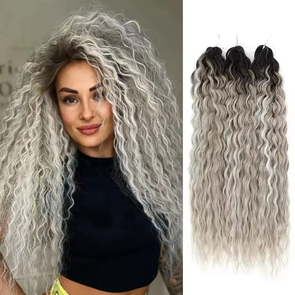 3Pcs 300Grams 22Inches Ariel Deep Water Twist Crochet Braids Curly Hair Piano Blond P12/16/613 Brown6# Braiding Gray 58# Bundles