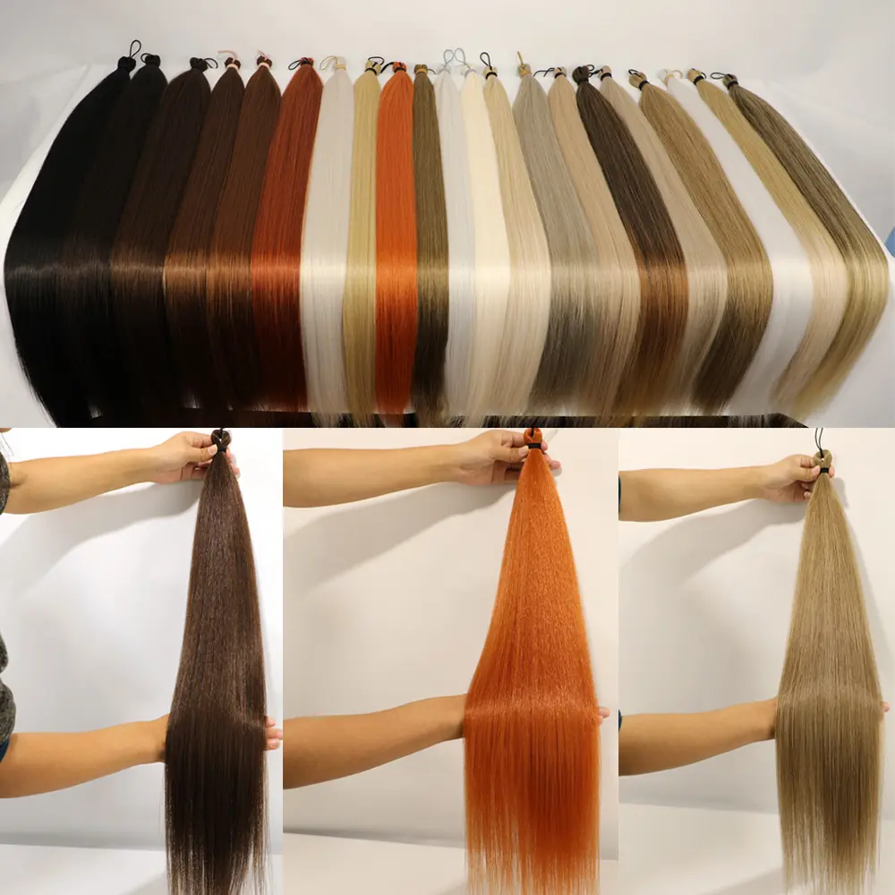 Magicae 28Inch Straight Hair Bundles 3Pcs Crochet Braids Synthetic Ariel Straight Fake hair Ombre Blonde Crochet Hair Extensions