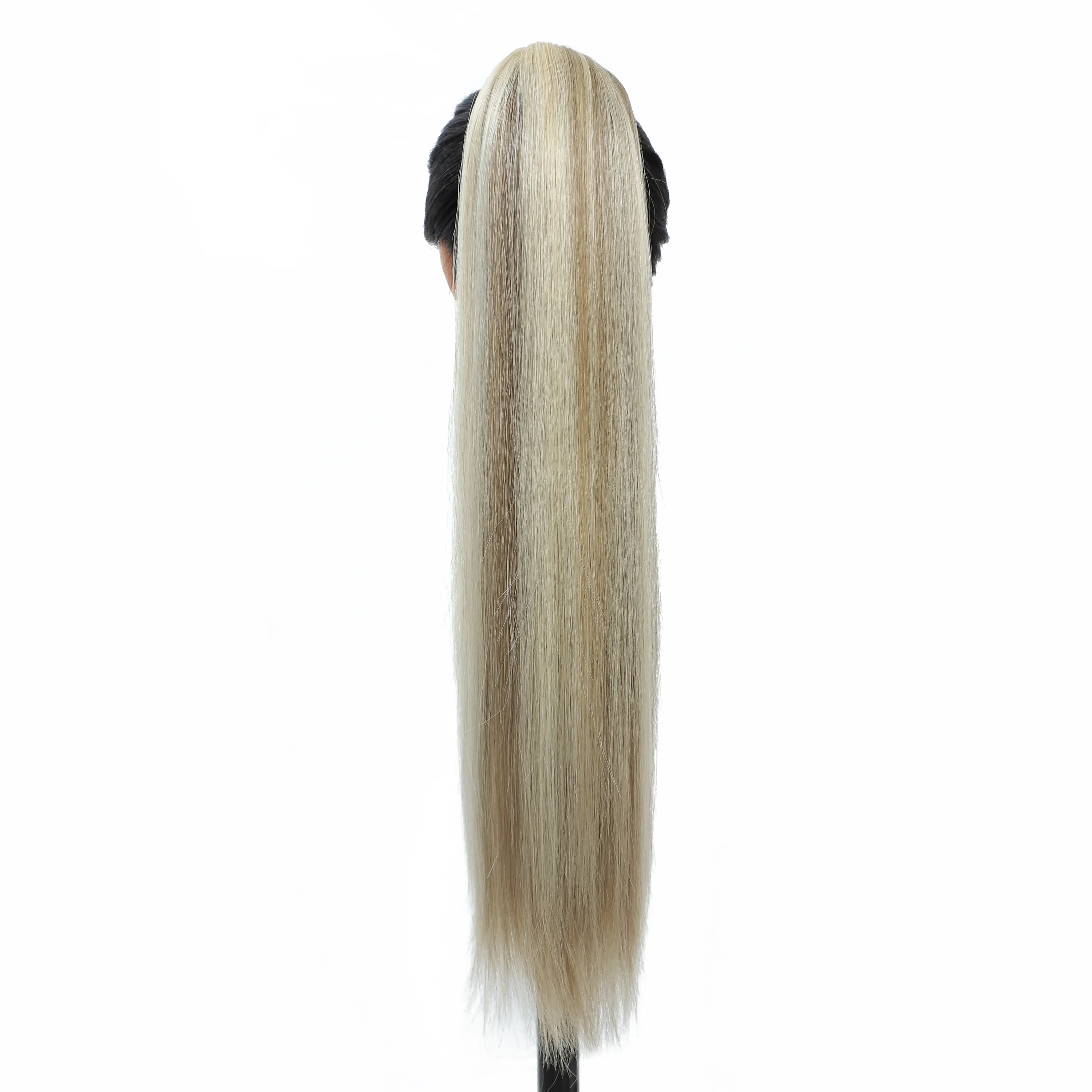 Straight Black Ponytail Blond 27/613 Hair Extensions With Clip Brown 28Inches Ombre Piano Color Heat Resistant Synthetic Hair