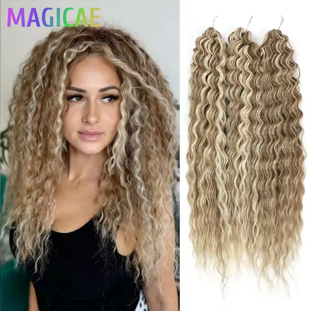 3Pcs 300Grams 22Inches Ariel Deep Water Twist Crochet Braids Curly Hair Piano Blond P12/16/613 Brown6# Braiding Gray 58# Bundles