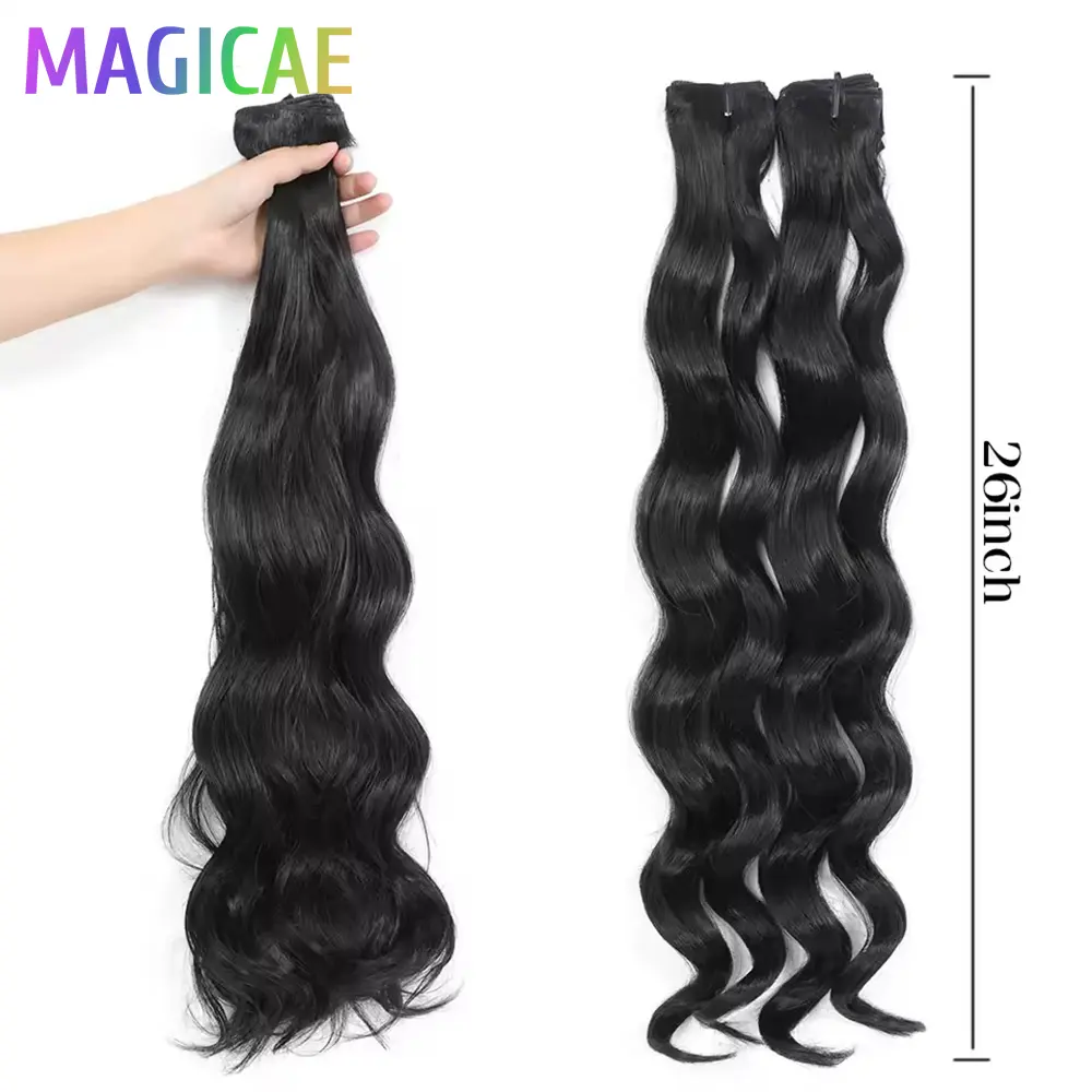 26Inches 2Pcs 150Grams Piano Blond P27/613 Highlight Ombre Brown 6# High Temperature Synthetic Body Wave Ponytail Hair Extension