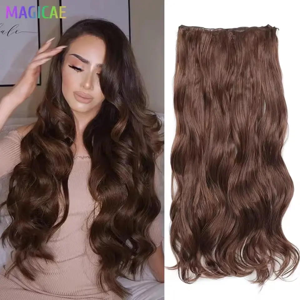 26Inches 2Pcs 150Grams Piano Blond P27/613 Highlight Ombre Brown 6# High Temperature Synthetic Body Wave Ponytail Hair Extension