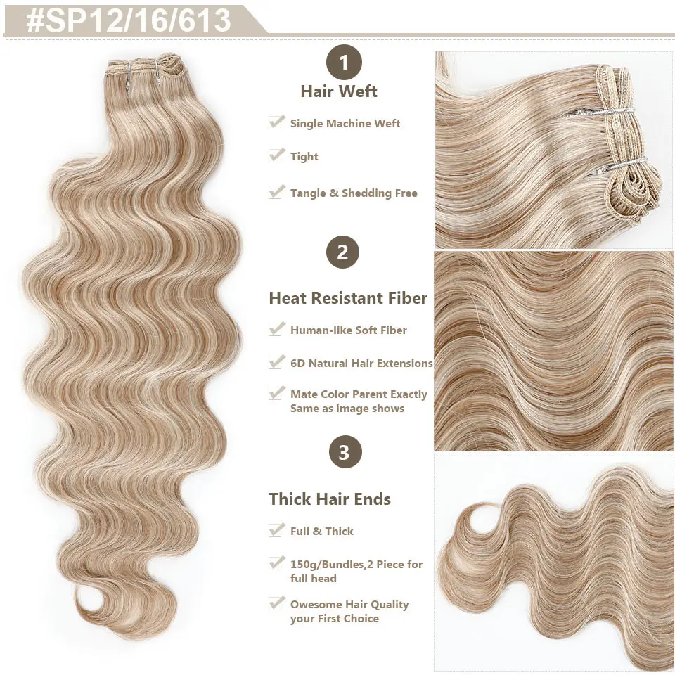 30Inches 200Grams Blond Highlight P27/613 Orange Brown Body Wave Hair Bundles Extension High Temperature Soft Natural Fiber