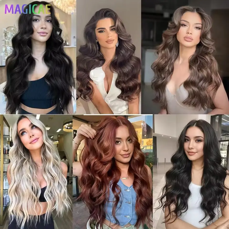 30Inches 200Grams Blond Highlight P27/613 Orange Brown Body Wave Hair Bundles Extension High Temperature Soft Natural Fiber