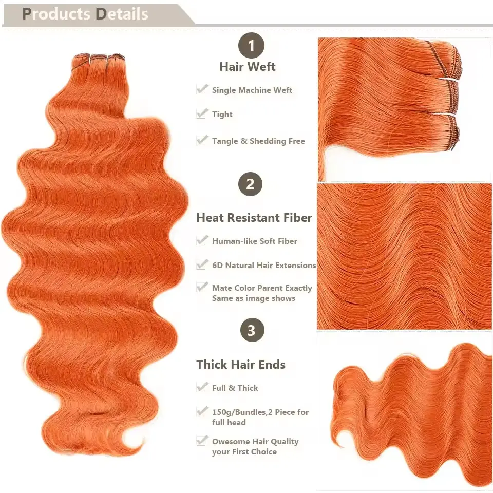 30Inches 200grams Body Wave Orange Piano Blond 27/613 Brown P4/12/27 Hair Weave Bundle High Temperature Synthetic Hair Extension