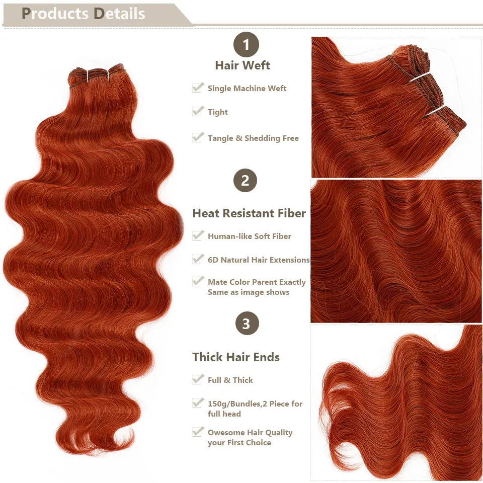 30Inches 200grams Orange Bio Body Wave Hair Weave Bundles Synthetic Heat Resistant Fiber Blond 613 Sliver White Extensions Soft