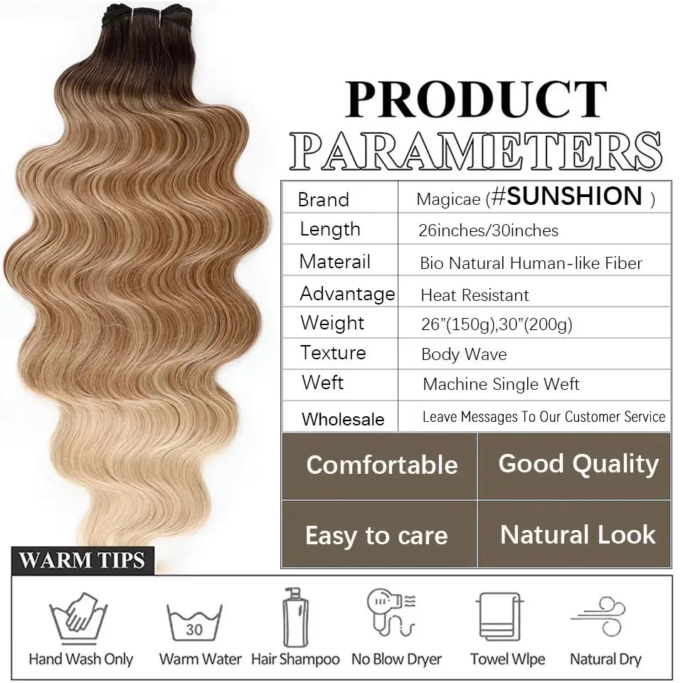 30Inch Ombre Chocolate Brown 6# M816# Body Wave Bundles Soft Natural Synthetic Human-Like Extension Heat Resistant Long Wavy
