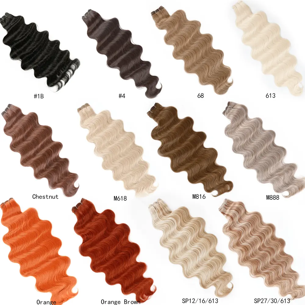 30Inch Ombre Chocolate Brown 6# M816# Body Wave Bundles Soft Natural Synthetic Human-Like Extension Heat Resistant Long Wavy