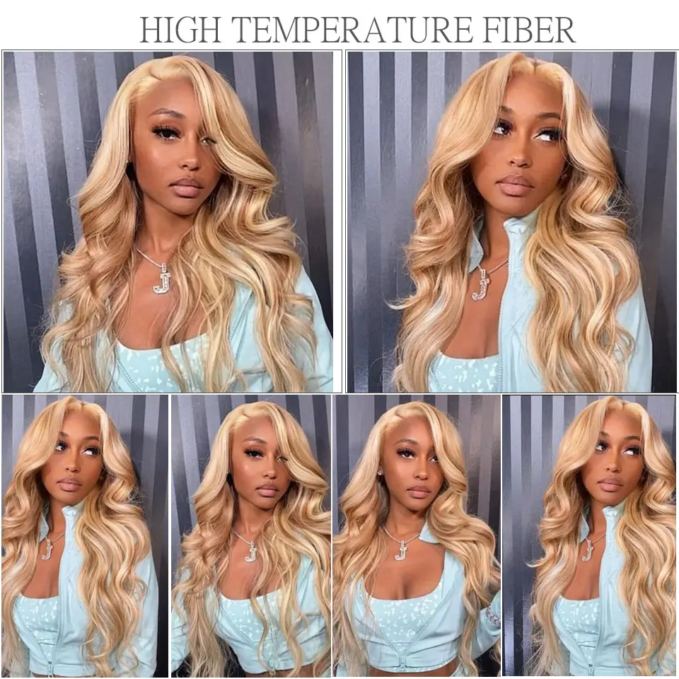 Magicae 30Inches 200 Grams Long Synthetic Hair Weave Ombre 27/ 613 Blond Brown Hair Extensions Body Wave Ponytail Hair Bundles