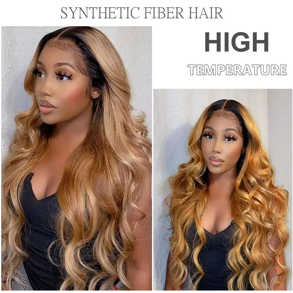 30Inches 200G Sunshine Orange Brown Brazilian Body Wave Bundles HighLight Blond 12/16/613# Colored High Temperature Synthetic