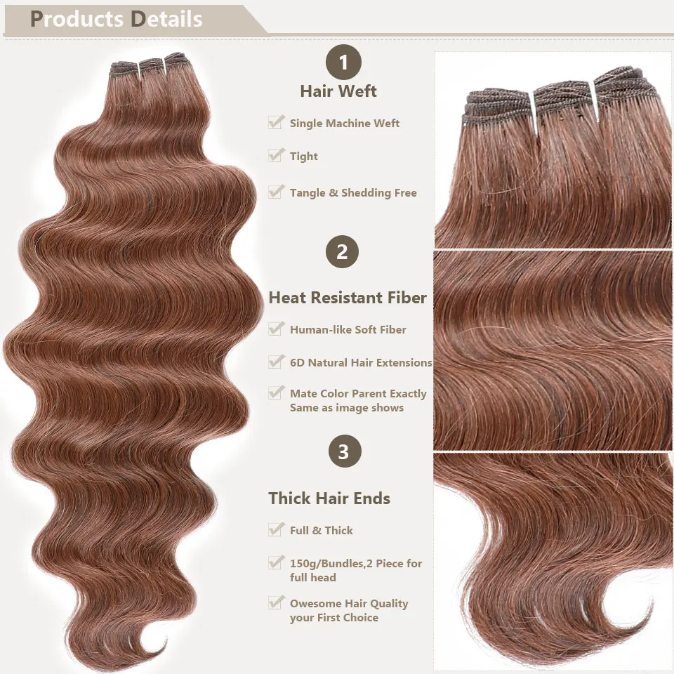 30Inches 200Grams Barbe Pink Ombre Blond T1B/27# Body Wave Brown M816 Piano 27/613 Gray White 58# Synthetic Hair Weave Bundles