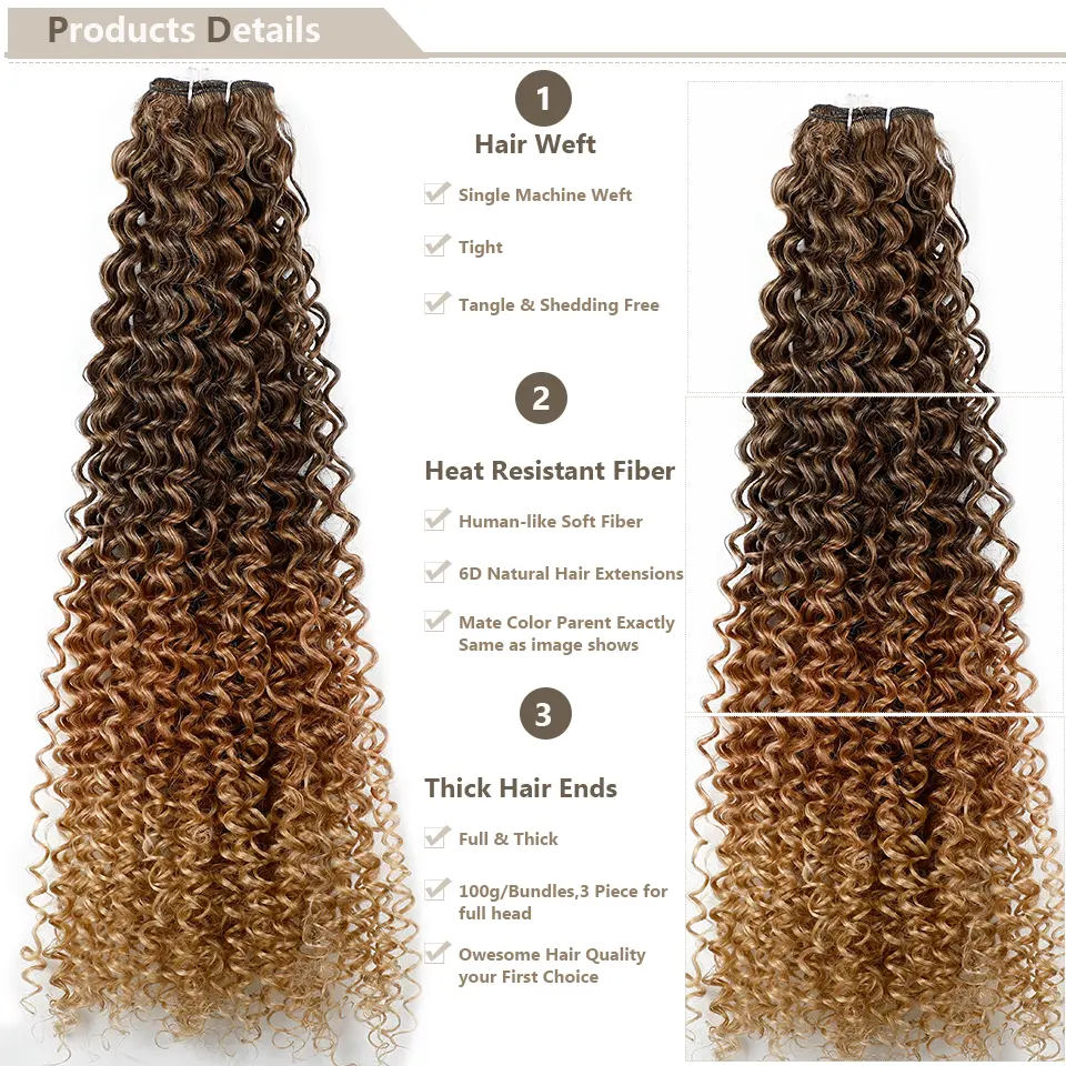 28Inch Blond 27/613 Synthetic Water Wave Curly Bundles Hair Extensions Ombre Brown 30# Natural High Temperature Fake Hair Bundle