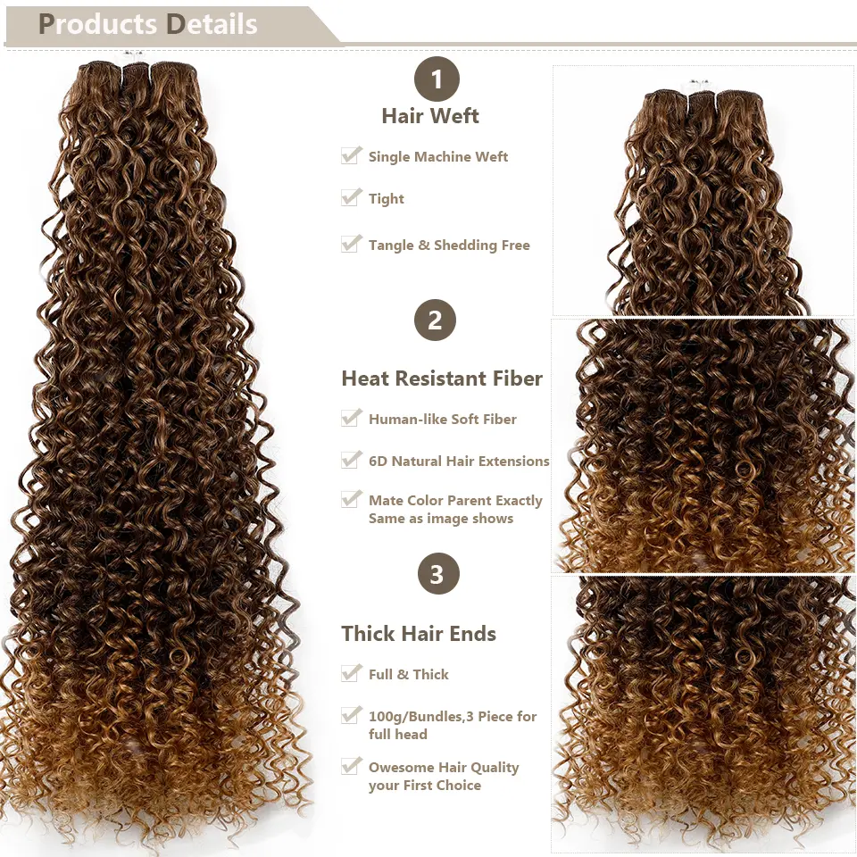 26 Inches Blond 27/613 Synthetic Water Wave Curly Bundles Hair Extensions Natural High Temperature Fake Hair Weavings Afro Curls
